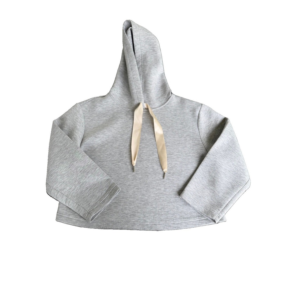 Sam & Lavi Grey Cropped Hoodie w/Ribbon Drawstrings Women's Size medium Boxy